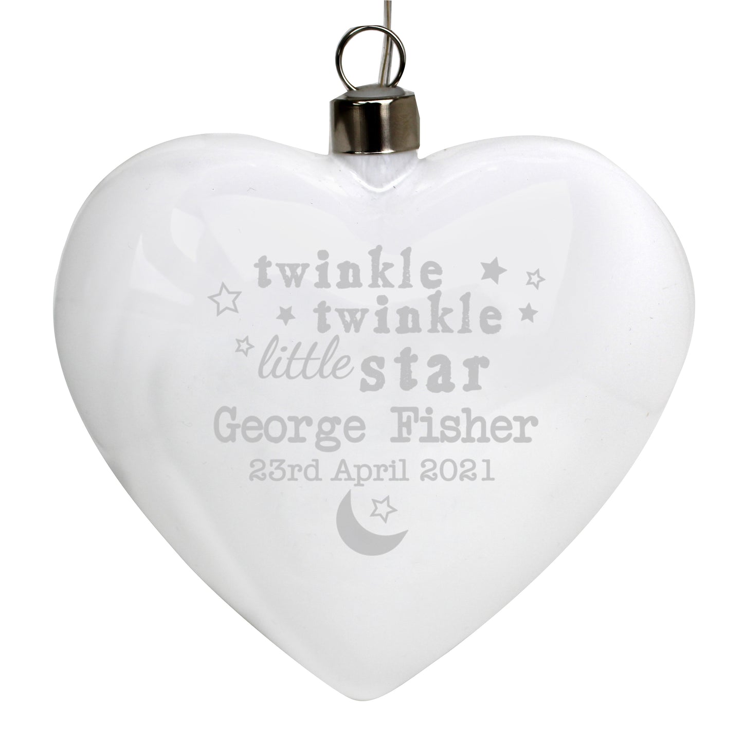Personalised Twinkle Twinkle LED Hanging Glass Heart - MK&JD Gifts