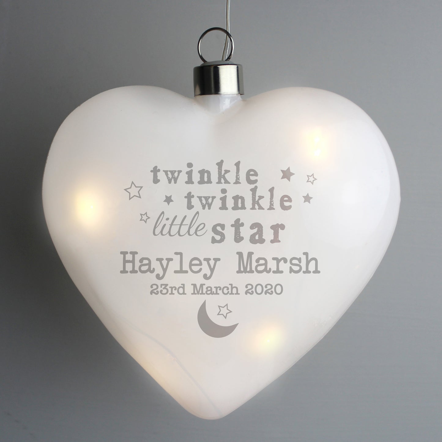 Personalised Twinkle Twinkle LED Hanging Glass Heart - MK&JD Gifts