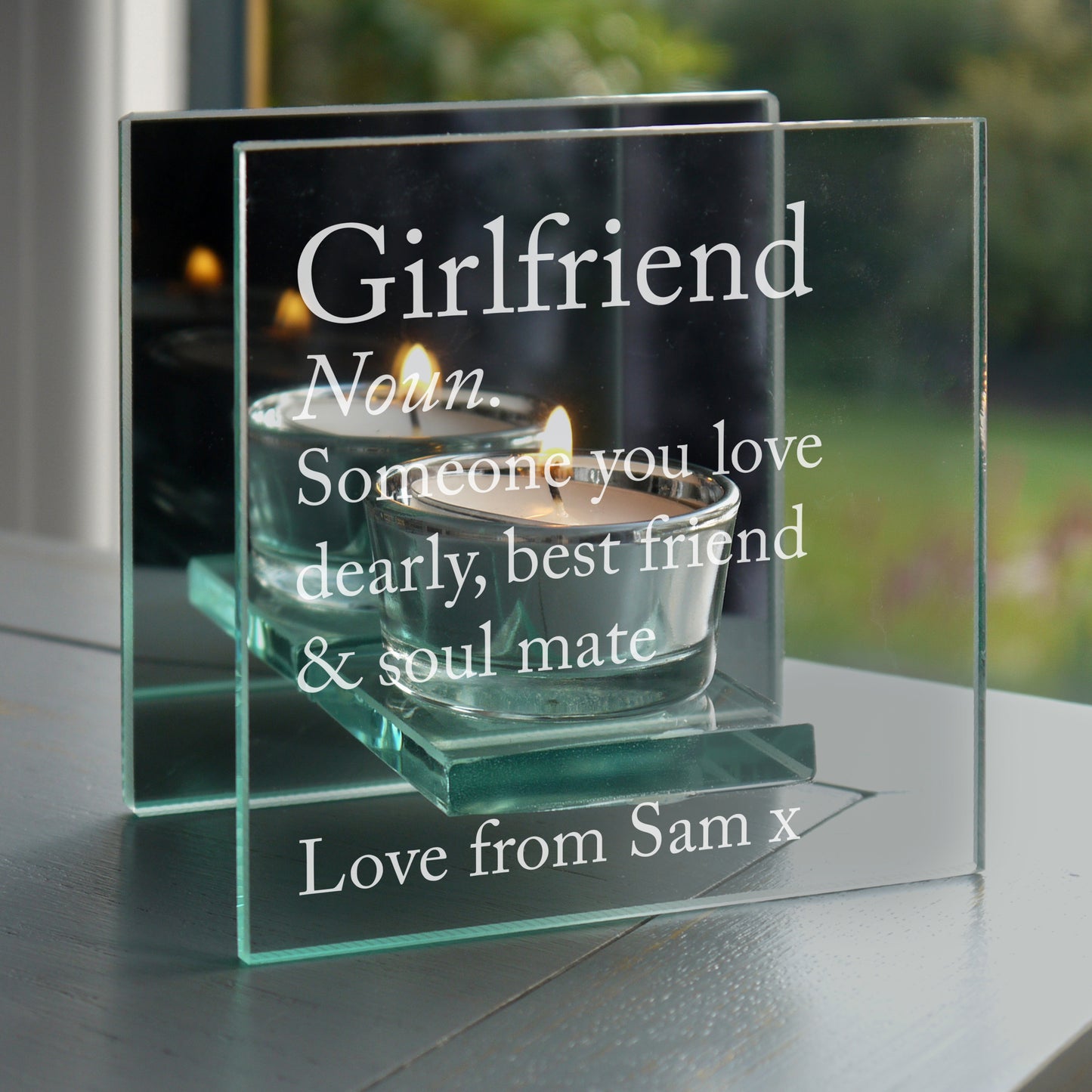 Personalised Definition Mirrored Glass Tea Light Candle Holder - MK&JD Gifts