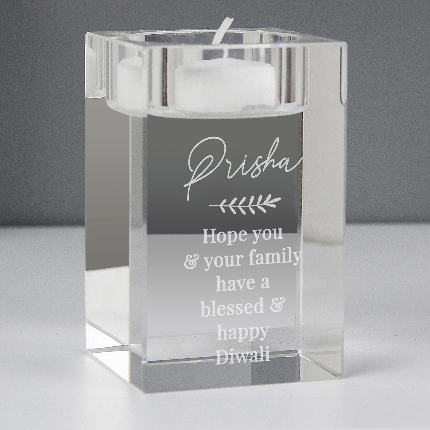 Personalised Leaf Free Text Glass Tea Light Holder - MK&JD Gifts