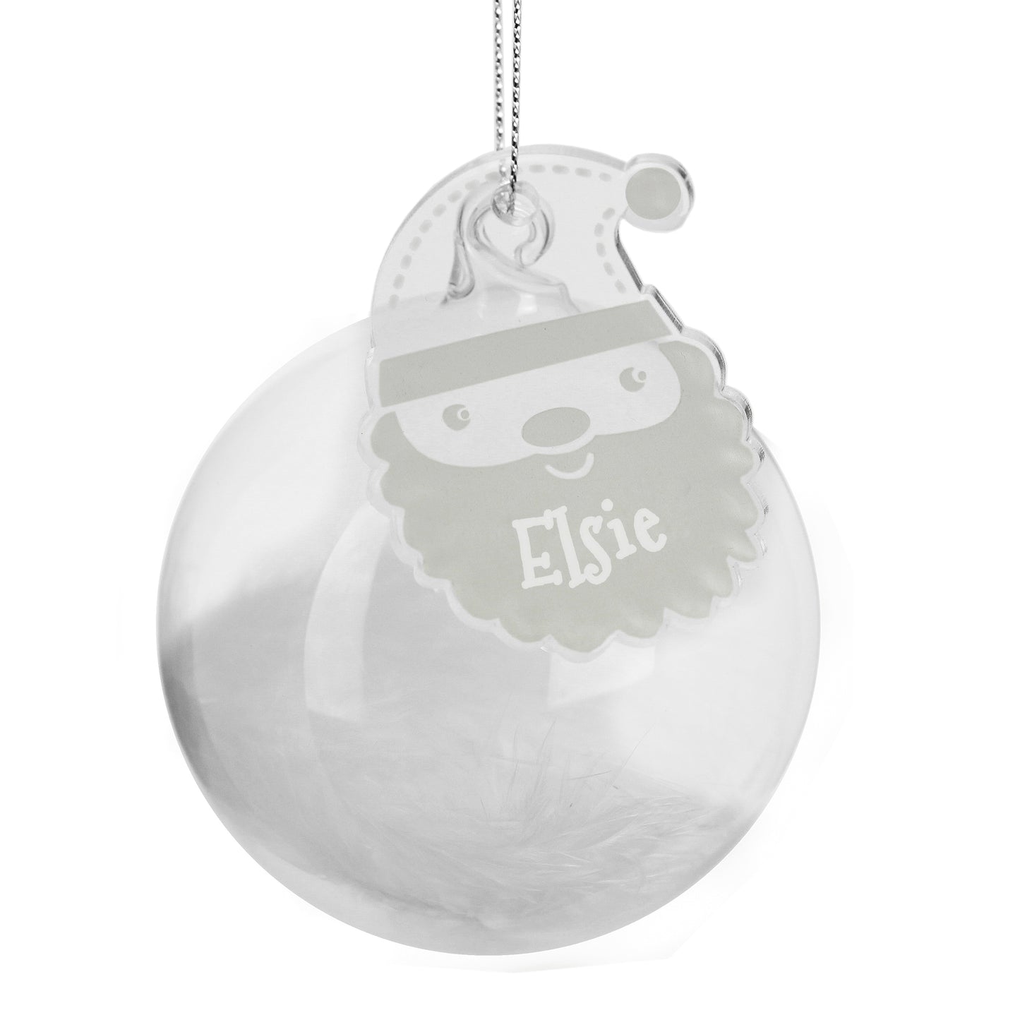 Personalised White Santa Feather Glass Bauble - MK&JD Gifts