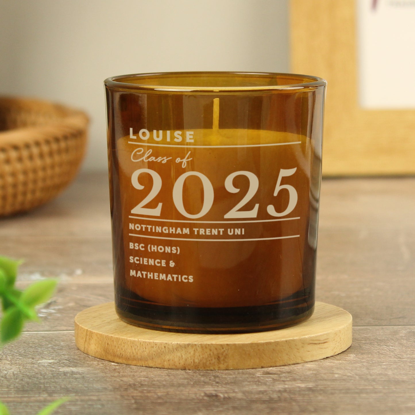 Personalised Graduation Amber Glass Candle - MK&JD Gifts