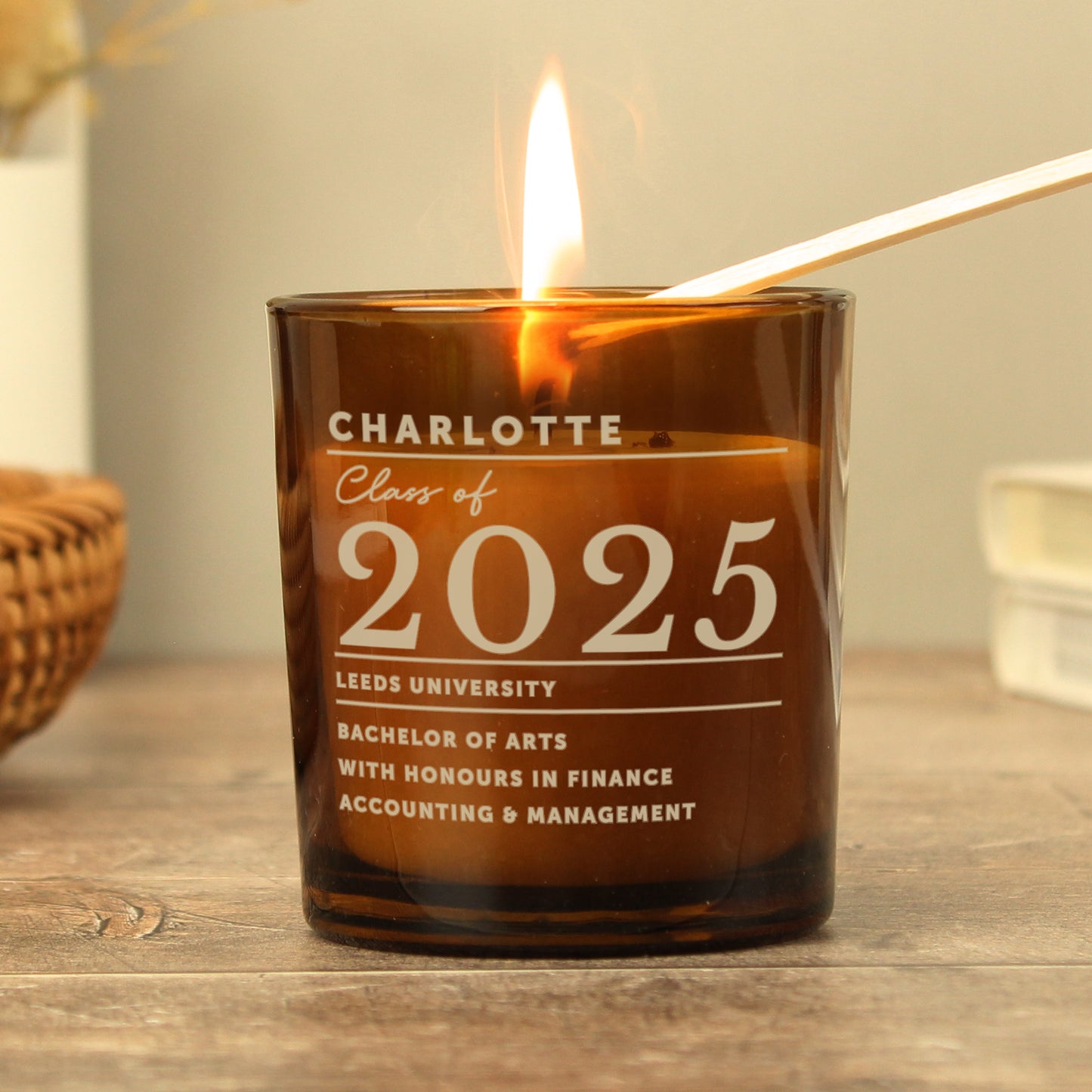 Personalised Graduation Amber Glass Candle - MK&JD Gifts