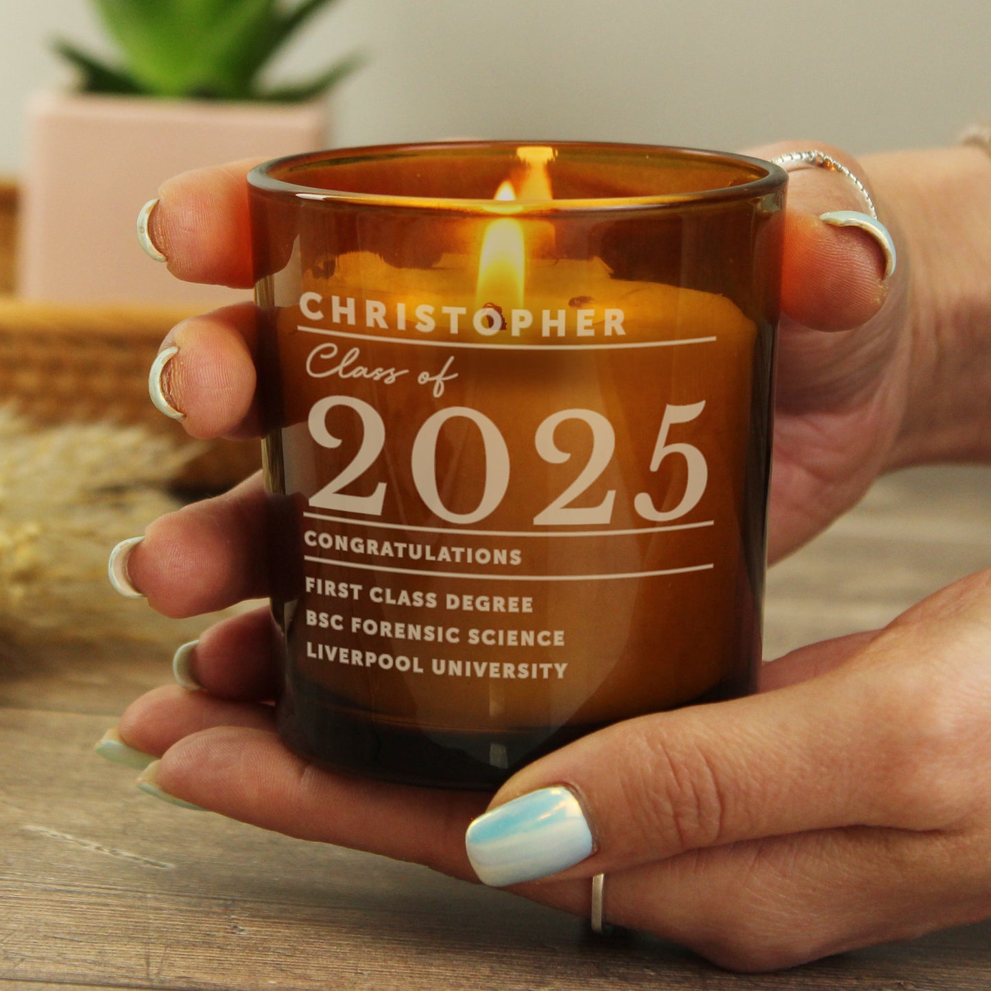Personalised Graduation Amber Glass Candle - MK&JD Gifts