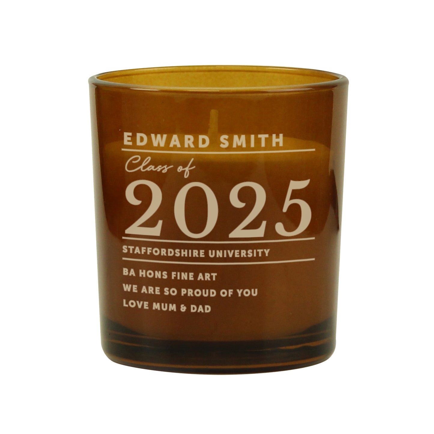 Personalised Graduation Amber Glass Candle - MK&JD Gifts
