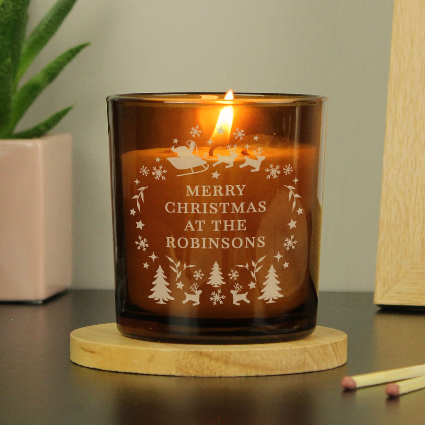 Personalised Engraved Christmas Amber Glass Candle - MK&JD Gifts