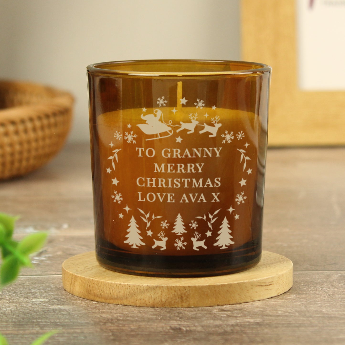 Personalised Engraved Christmas Amber Glass Candle - MK&JD Gifts