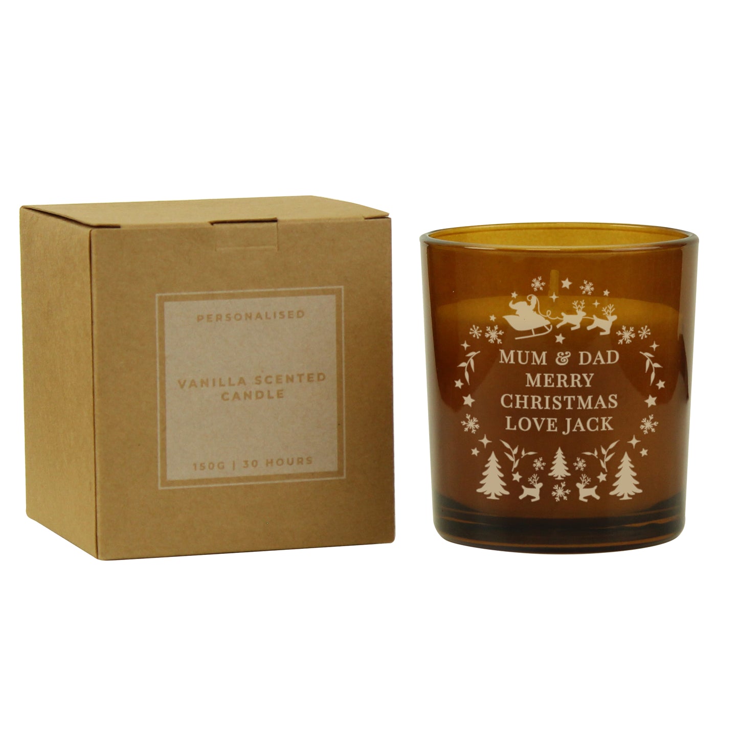 Personalised Engraved Christmas Amber Glass Candle - MK&JD Gifts