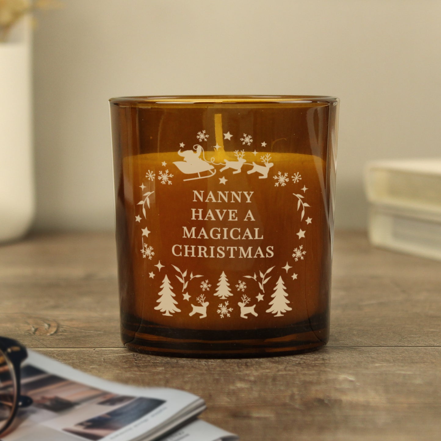 Personalised Engraved Christmas Amber Glass Candle - MK&JD Gifts