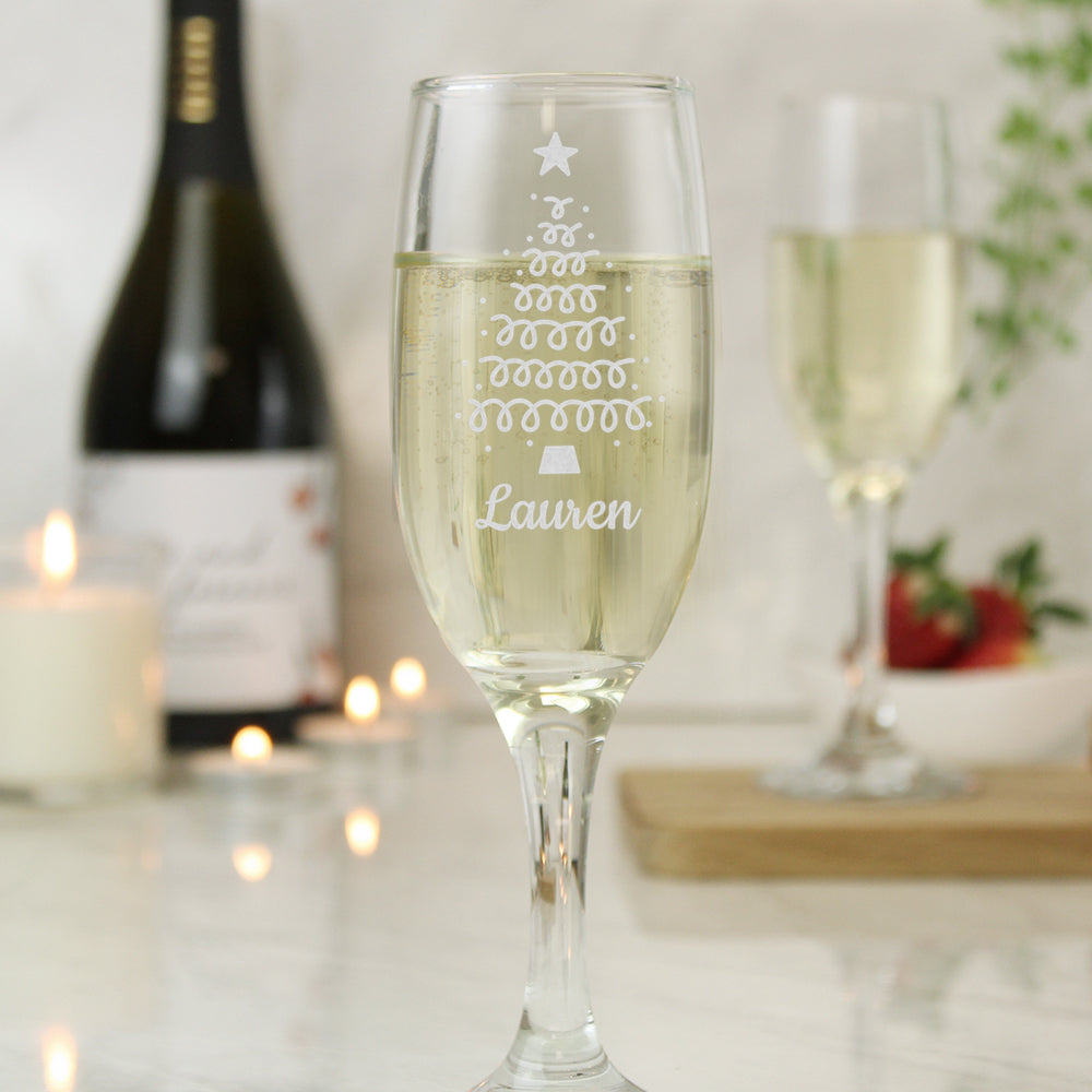 Personalised Christmas Tree Glass Flute - MK&JD Gifts