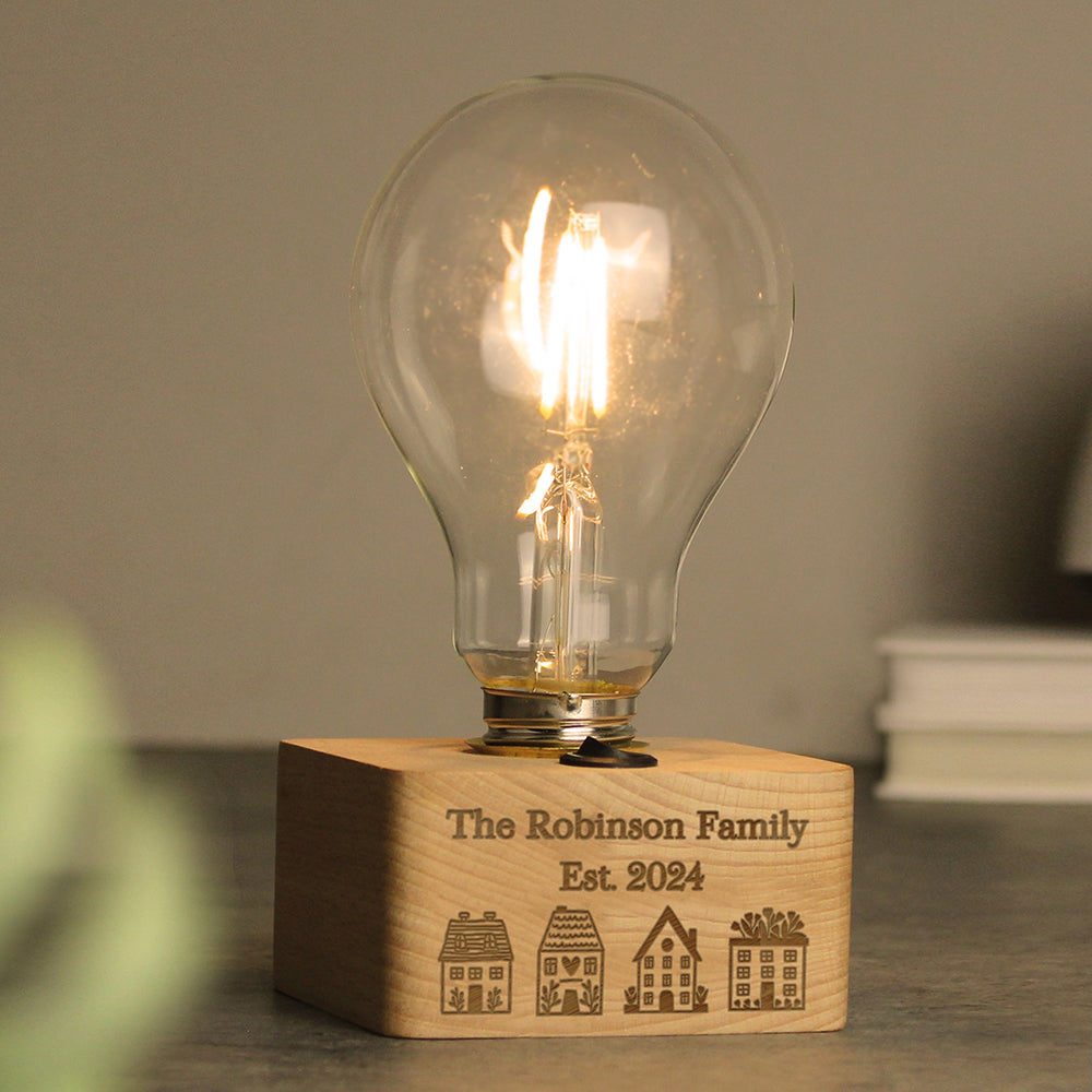 Personalised Home Wooden Bulb Light - MK&JD Gifts