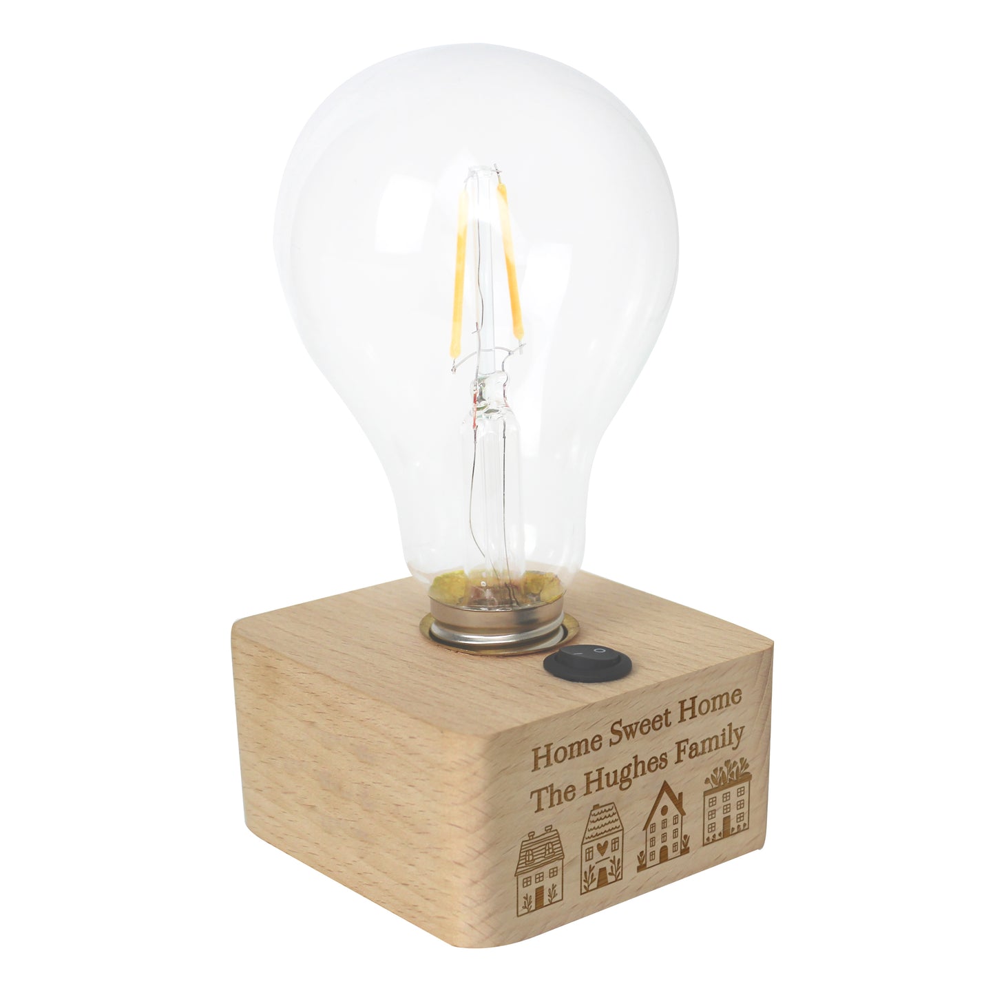 Personalised Home Wooden Bulb Light - MK&JD Gifts