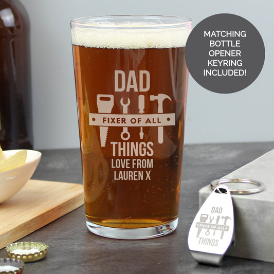 Personalised Fixer of All Things Pint Glass & Bottle Opener - MK&JD Gifts