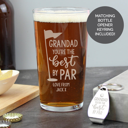 Personalised Best By Par Pint Glass & Bottle Opener - MK&JD Gifts