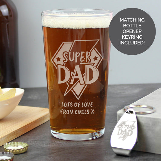 Personalised Super Dad Pint Glass & Bottle Opener - MK&JD Gifts