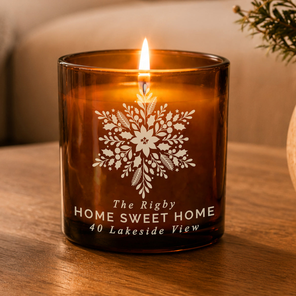 Personalised Snowflake Amber Glass Candle - MK&JD Gifts