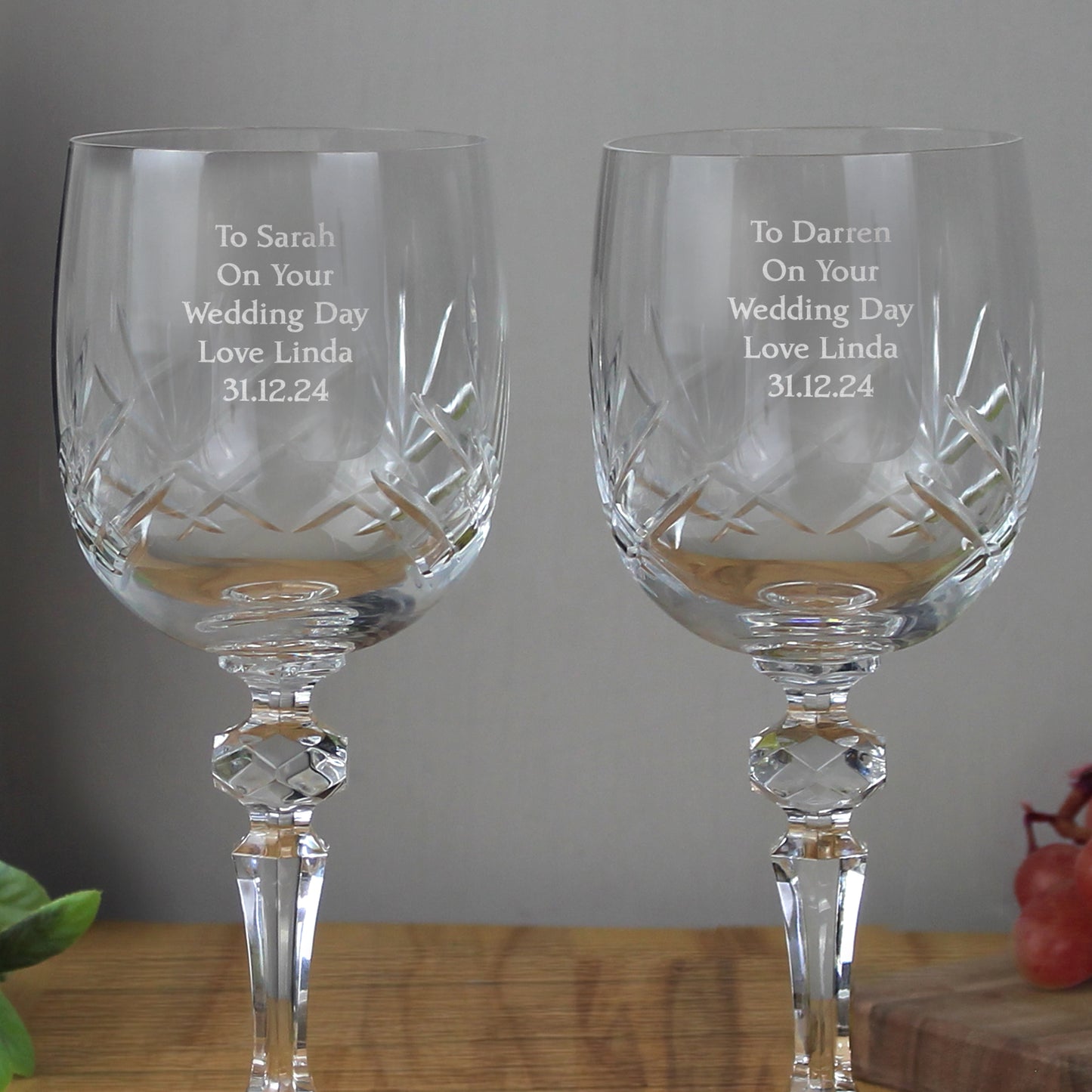 Personalised Pair of Crystal Wine Glasses - MK&JD Gifts