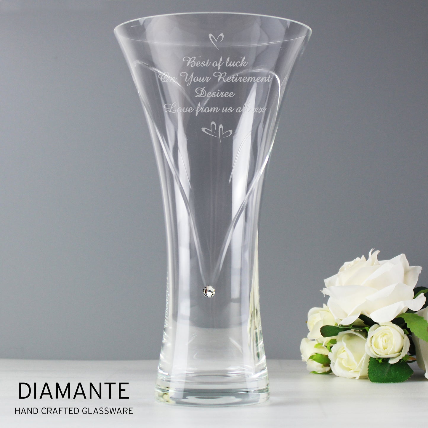 Personalised Large Hand Cut Little Hearts Diamante Vase - MK&JD Gifts