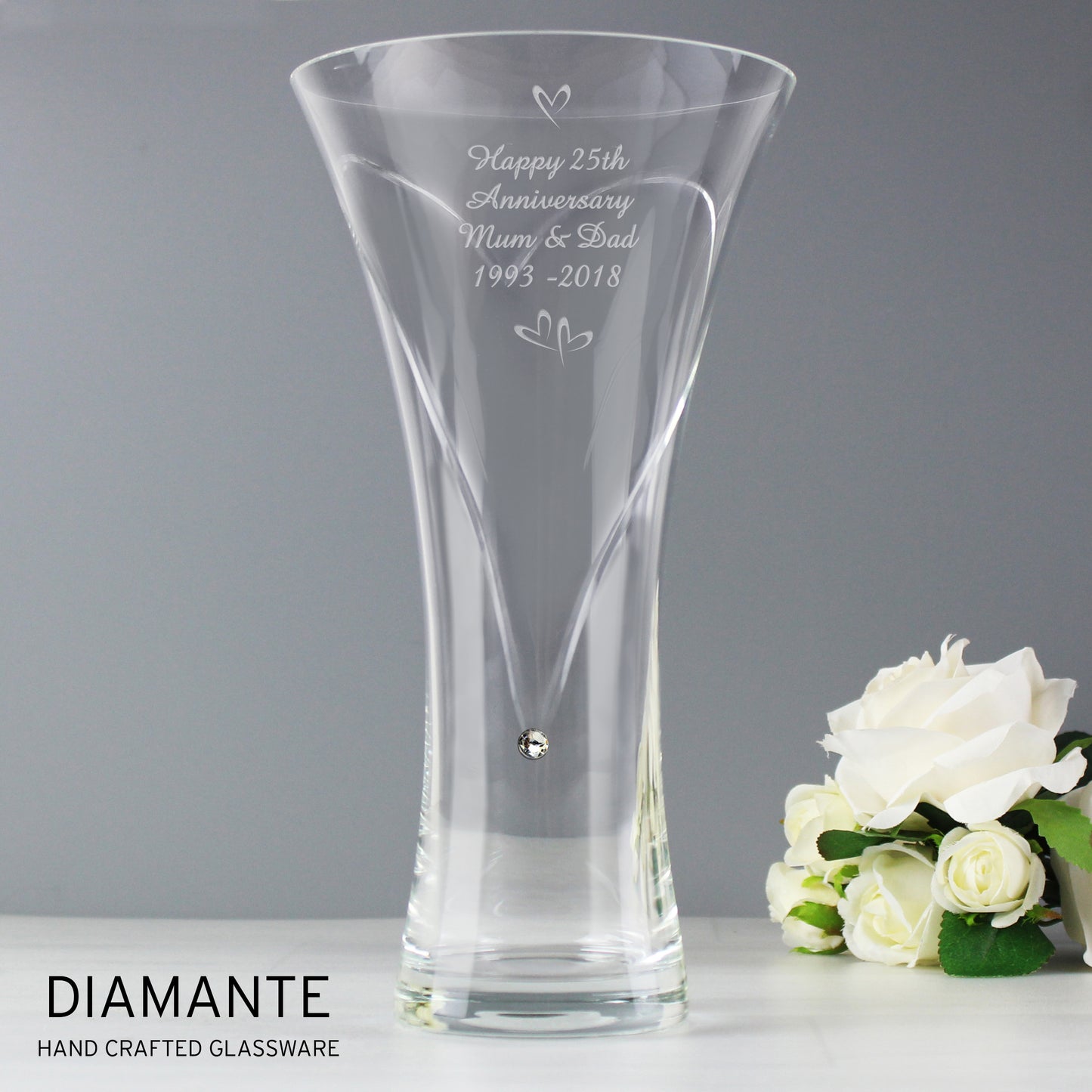 Personalised Large Hand Cut Little Hearts Diamante Vase - MK&JD Gifts