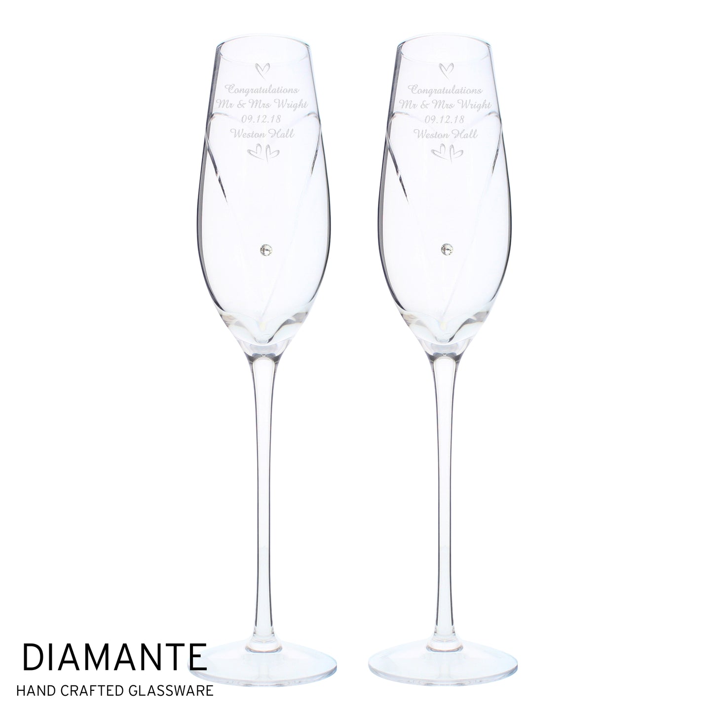 Personalised Hand Cut Little Hearts Pair of Flutes with Gift Box - MK&JD Gifts