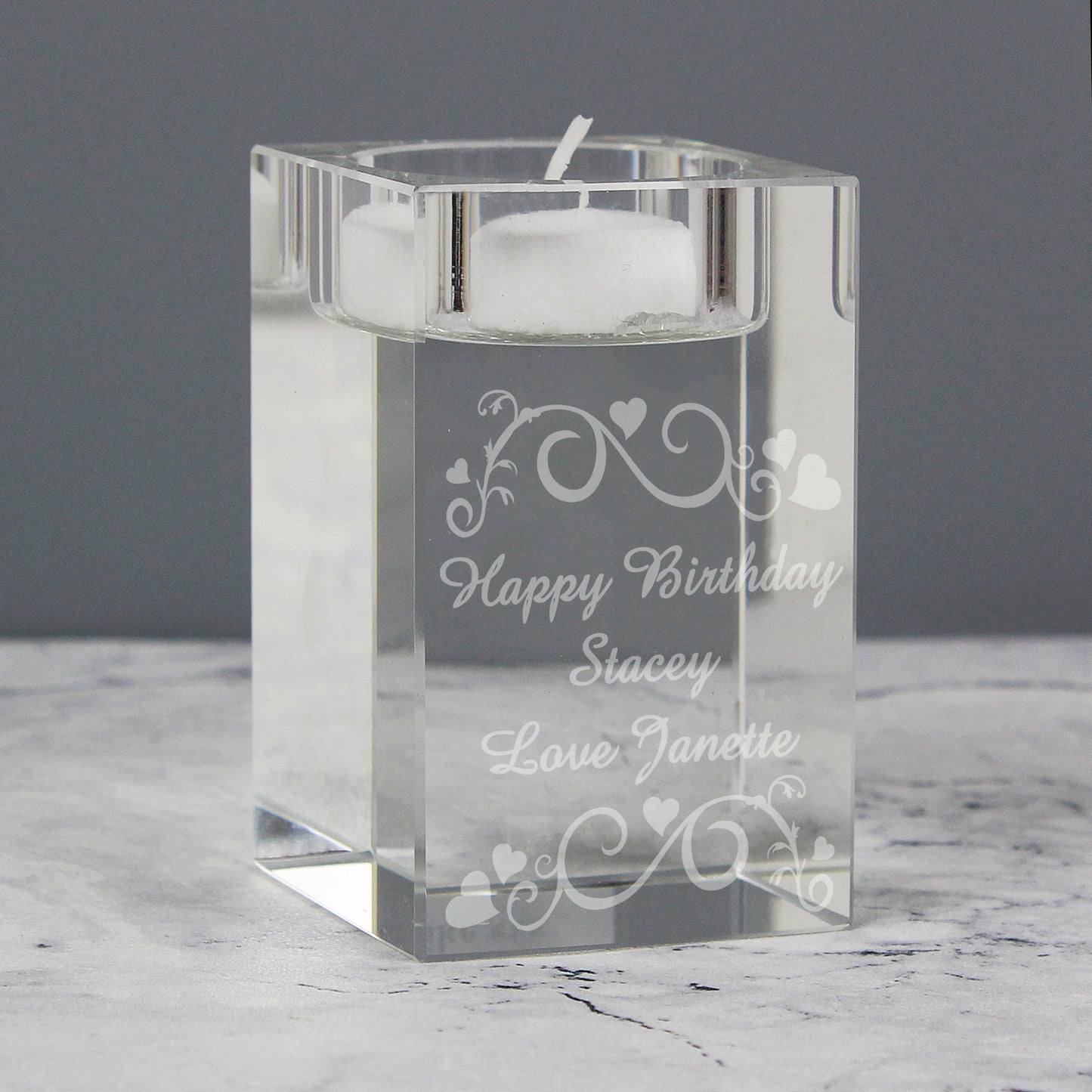 Personalised Ornate Swirl Glass Tea Light Candle Holder - MK&JD Gifts