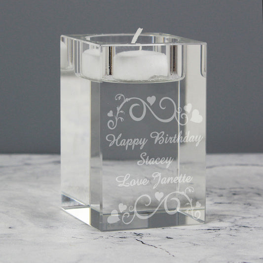 Personalised Ornate Swirl Glass Tea Light Candle Holder - MK&JD Gifts