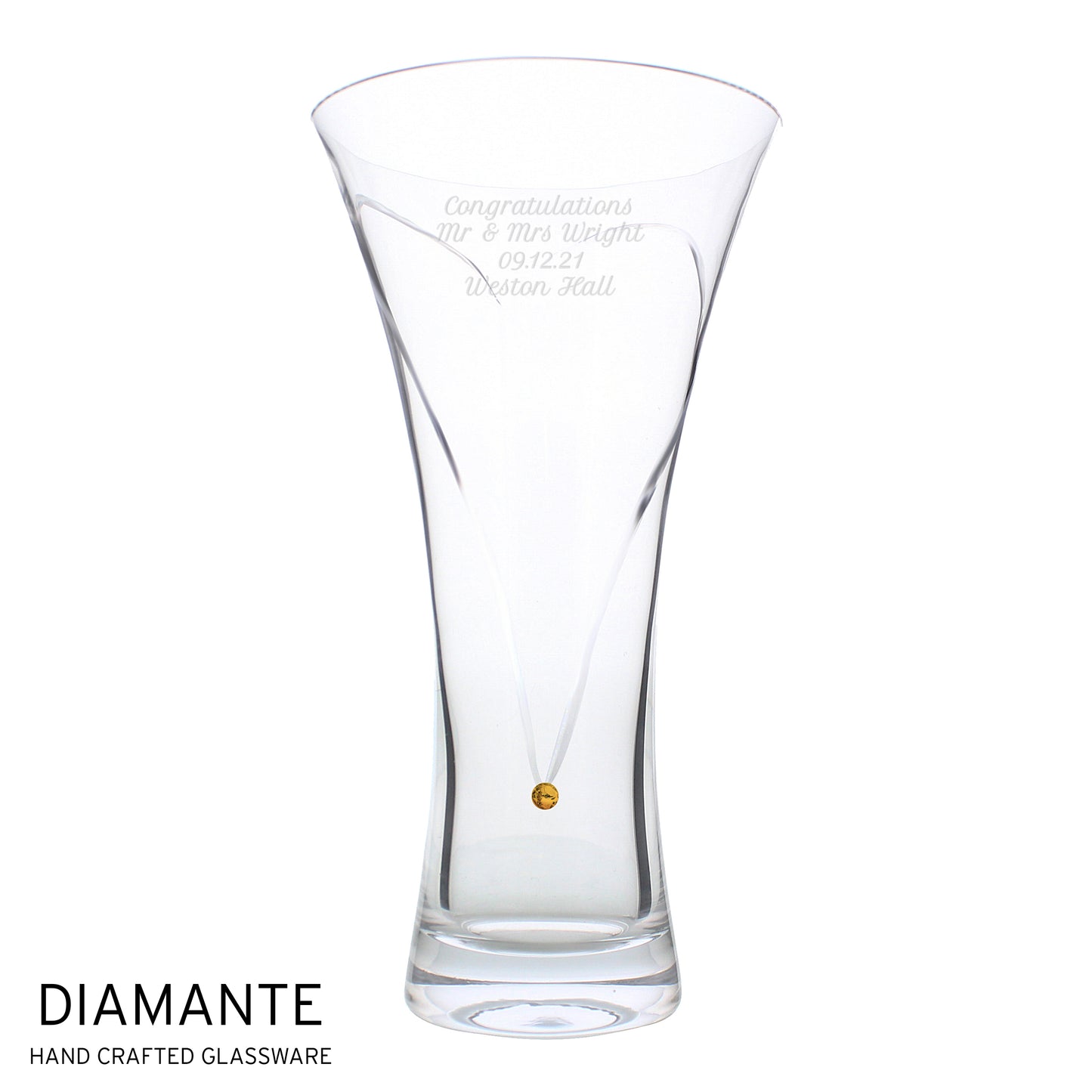 Personalised Large Hand Cut Gold Diamante Heart Vase - MK&JD Gifts
