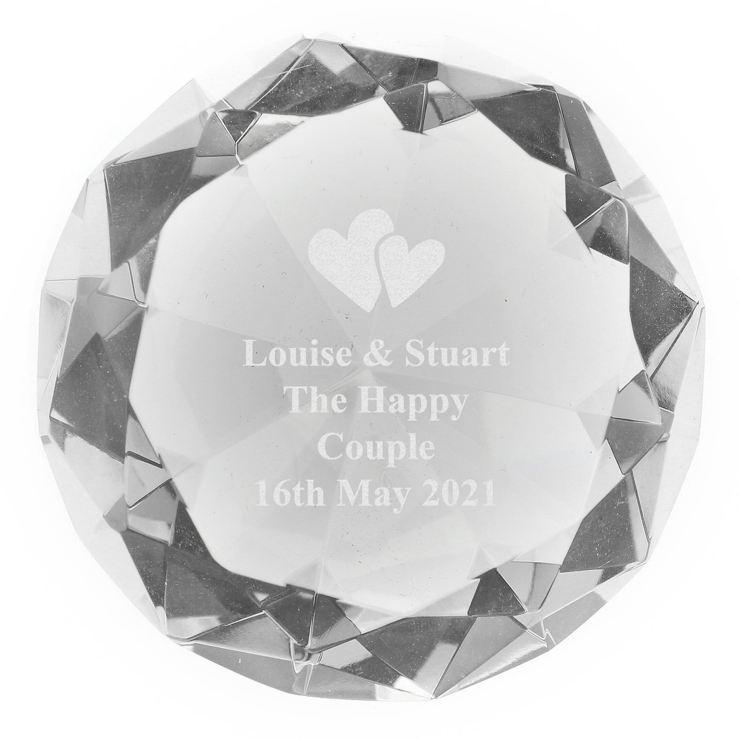 Personalised Heart Motif Diamond Paperweight - MK&JD Gifts