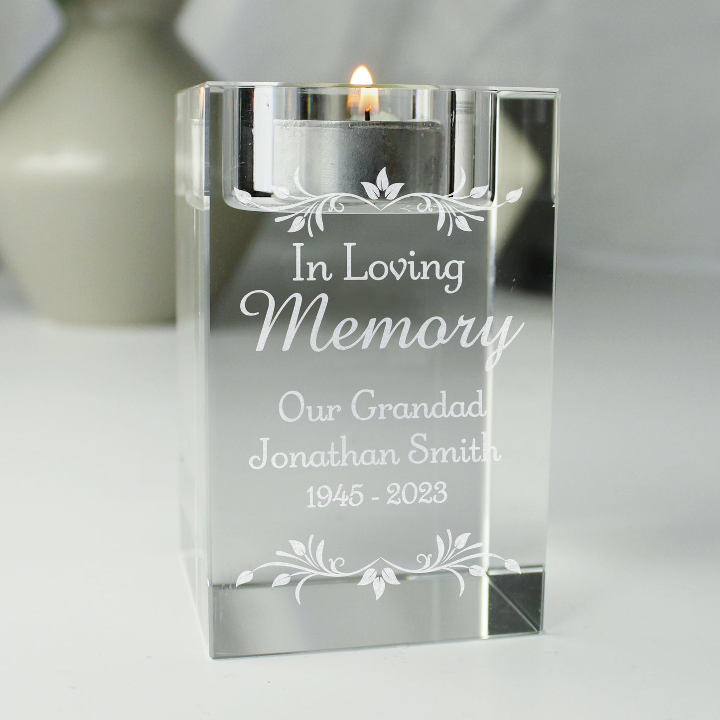 Personalised Sentiments Glass Tea Light Holder - MK&JD Gifts
