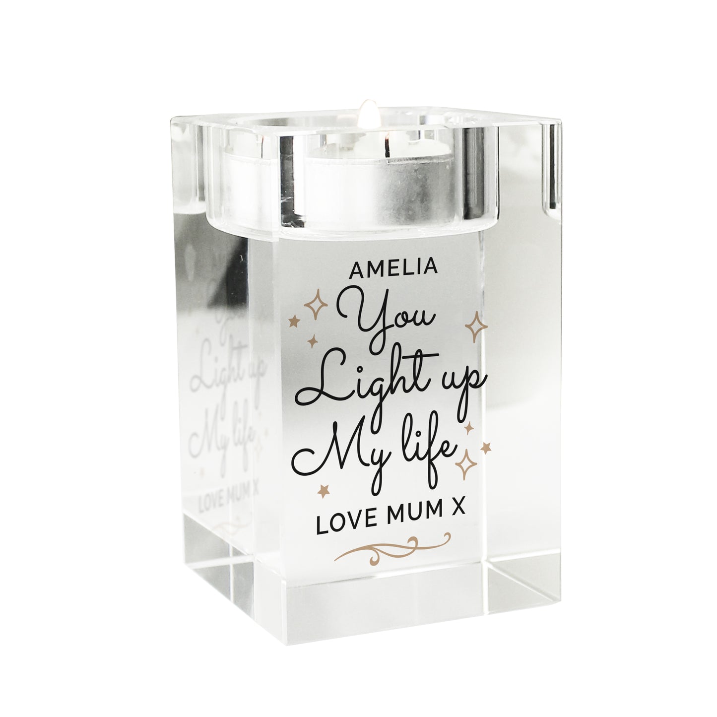 Personalised You Light Up My Life Glass Tea Light Holder - MK&JD Gifts
