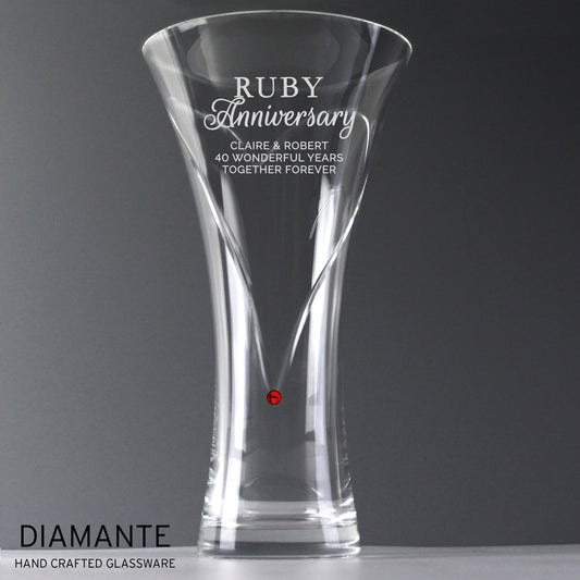Personalised Ruby Anniversary Hand Cut Diamante Heart Vase - MK&JD Gifts
