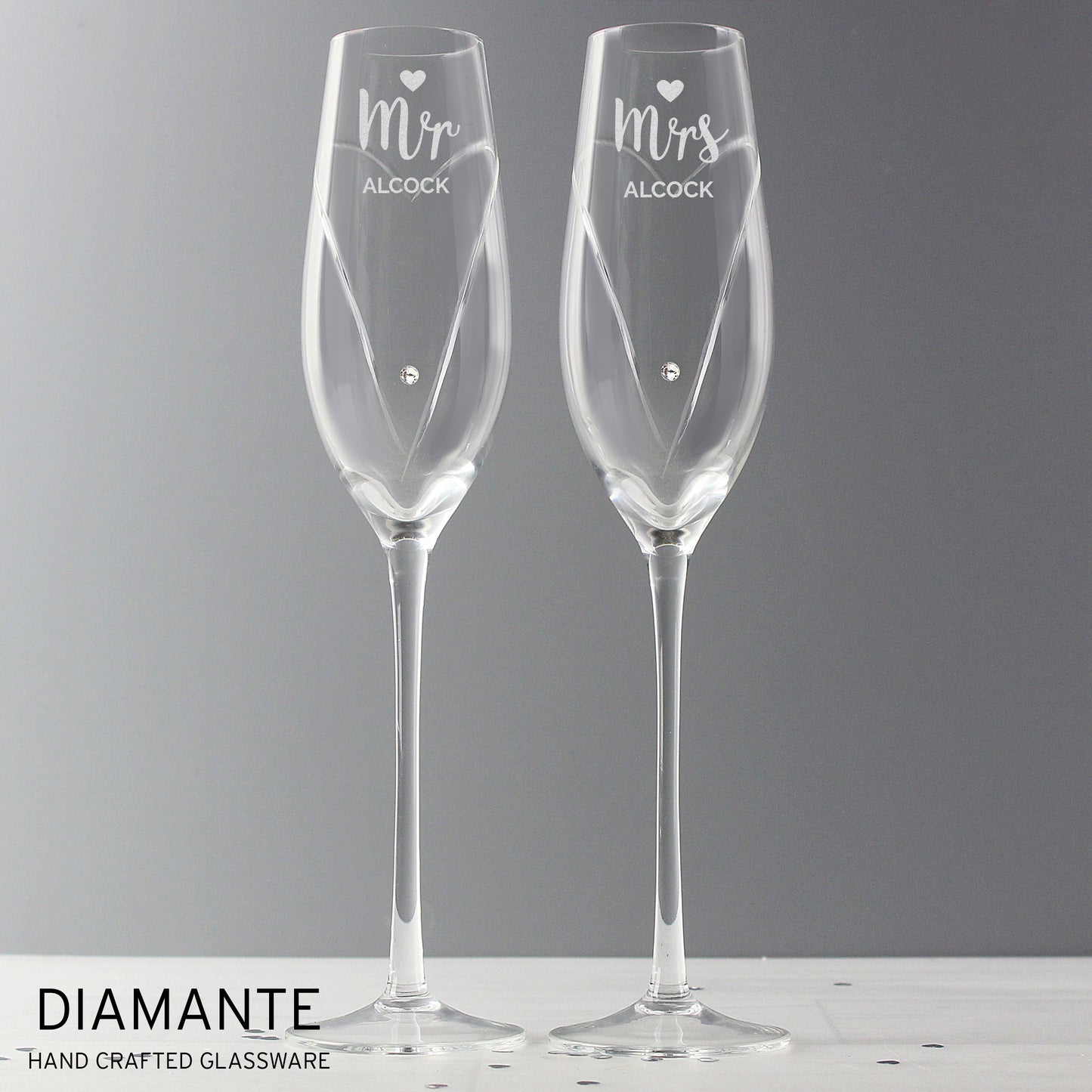 Personalised Hand Cut Mr & Mrs Pair of Flutes in Gift Box - MK&JD Gifts