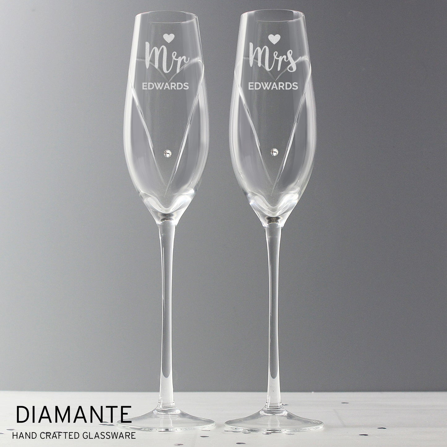 Personalised Hand Cut Mr & Mrs Pair of Flutes in Gift Box - MK&JD Gifts