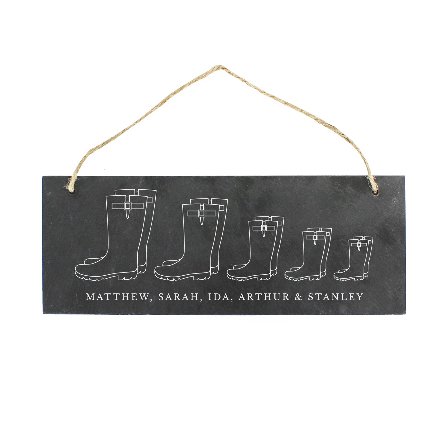 Personalised Welly Boot Family of Five Hanging Slate Plaque - MK&JD Gifts