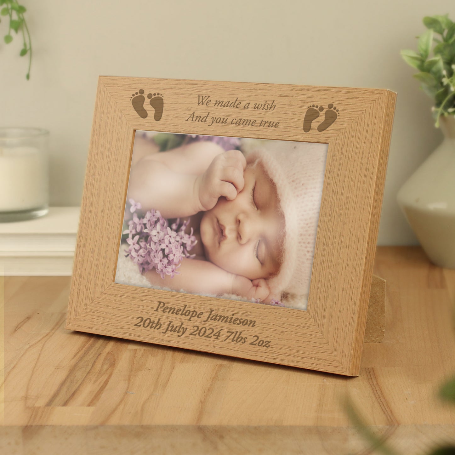 Personalised Baby Feet 5x7 Landscape Oak Finish Photo Frame - MK&JD Gifts
