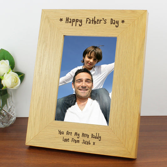 Personalised Oak Finish 6x4 Happy Fathers Day Photo Frame - MK&JD Gifts