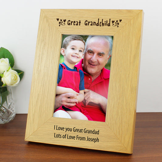 Personalised Oak Finish 6x4 Great Grandchild Photo Frame - MK&JD Gifts
