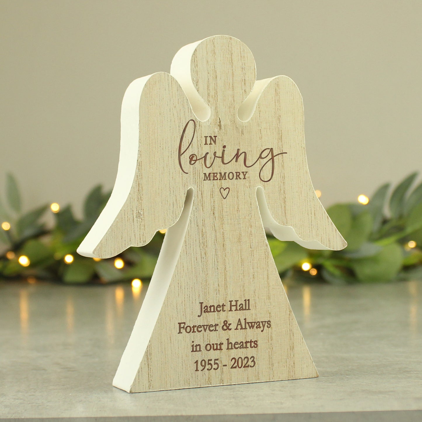 Personalised In Loving Memory Rustic Wooden Angel Decoration - MK&JD Gifts