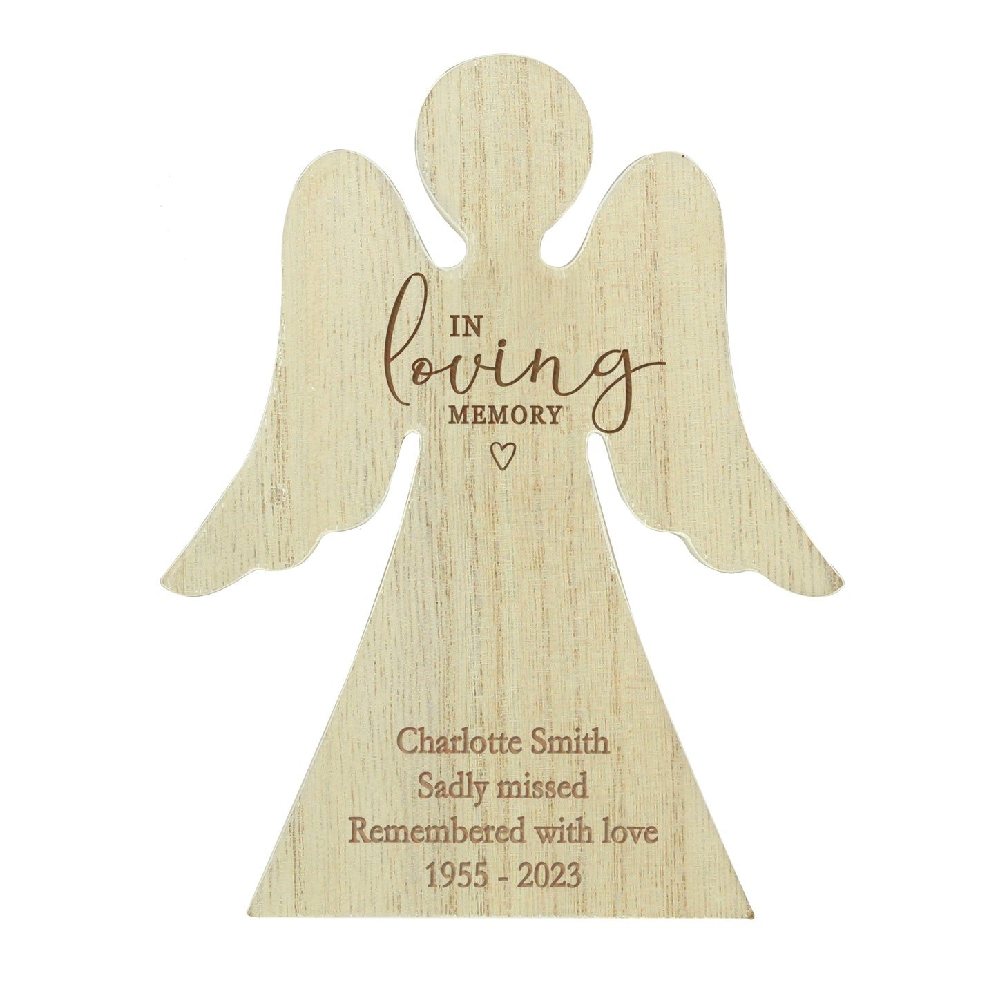 Personalised In Loving Memory Rustic Wooden Angel Decoration - MK&JD Gifts