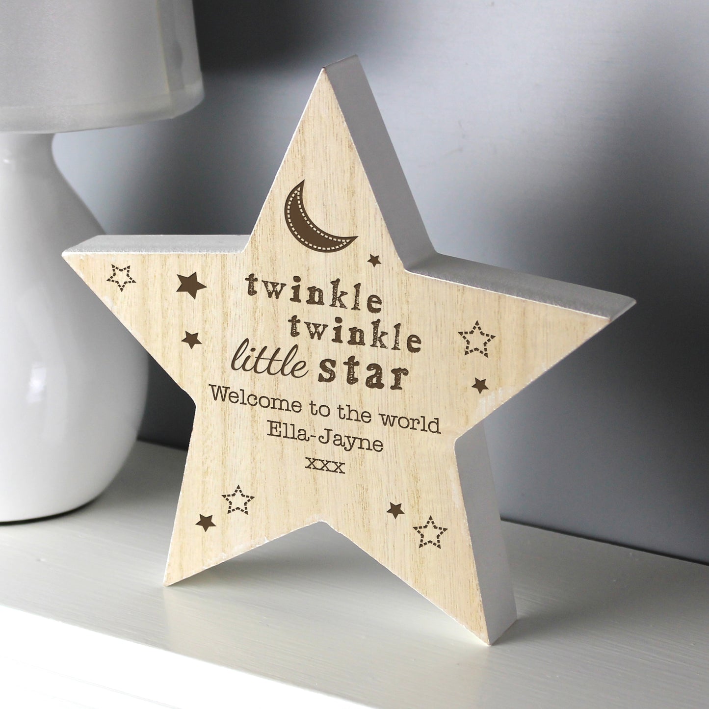 Personalised Twinkle Twinkle Rustic Wooden Star Decoration - MK&JD Gifts