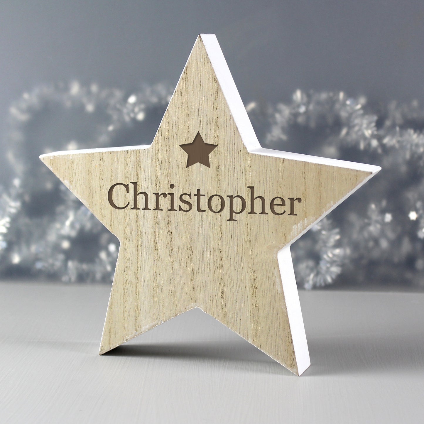 Personalised Any Name Rustic Wooden Star Decoration - MK&JD Gifts