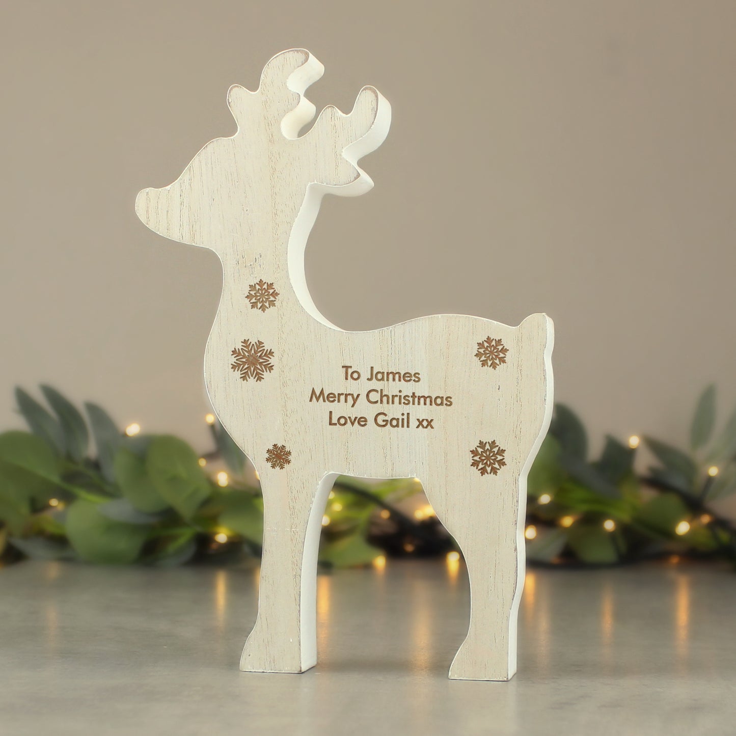 Personalised Rustic Wooden Reindeer Decoration - MK&JD Gifts