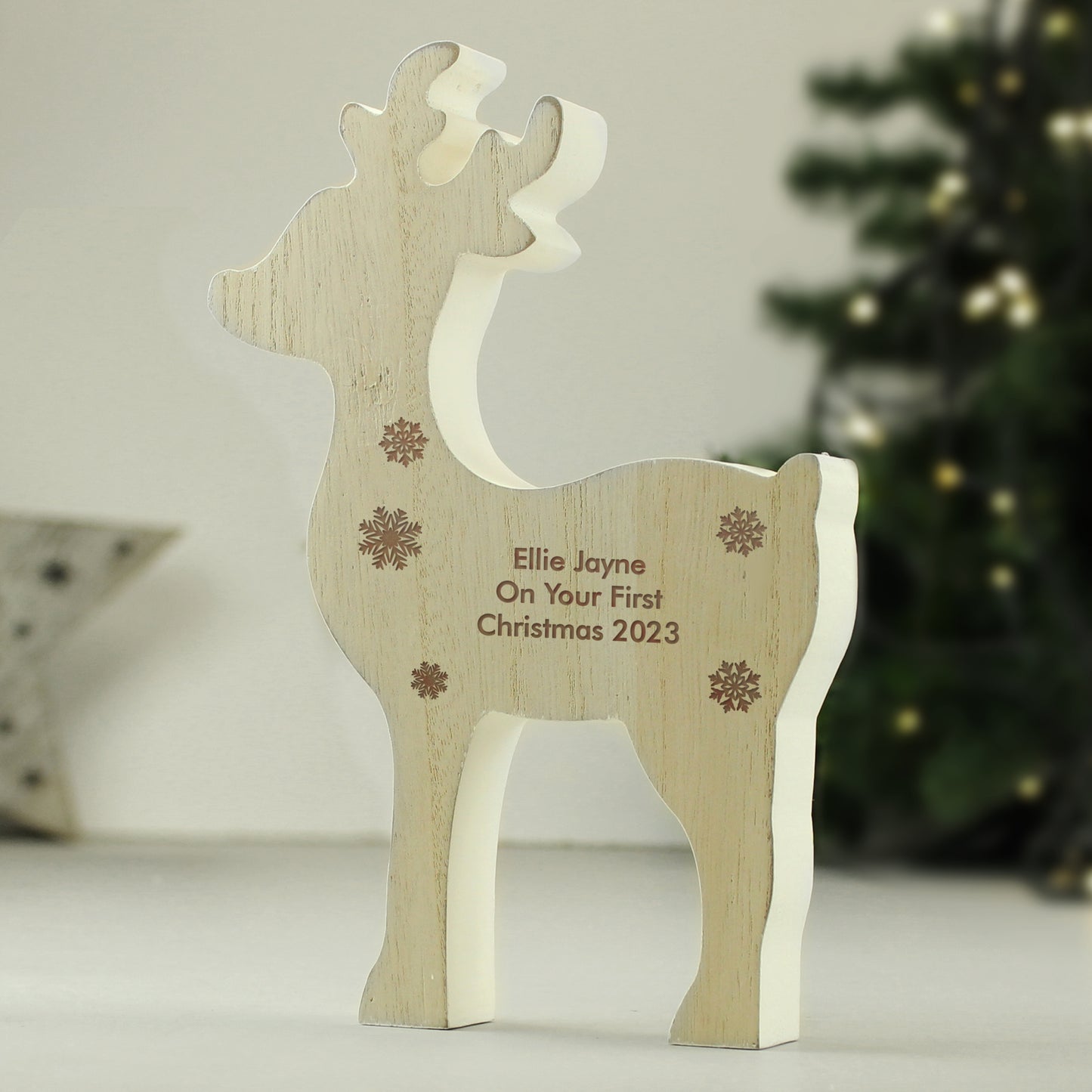 Personalised Rustic Wooden Reindeer Decoration - MK&JD Gifts