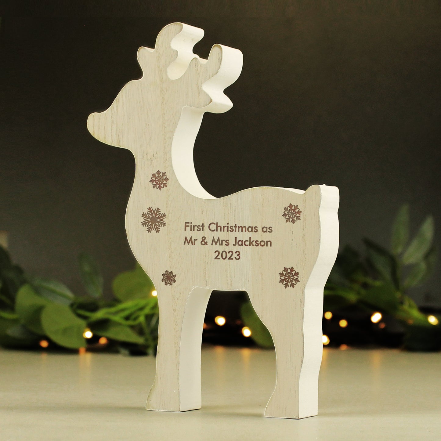 Personalised Rustic Wooden Reindeer Decoration - MK&JD Gifts