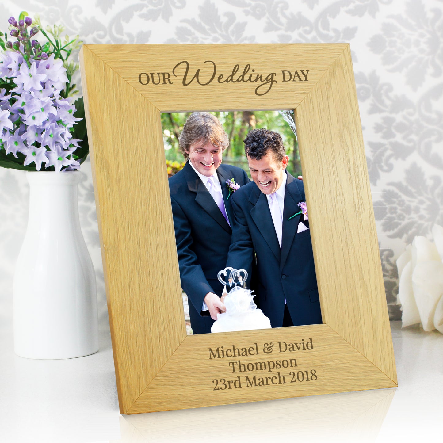 Personalised Our Wedding Day 6x4 Oak Finish Photo Frame - MK&JD Gifts