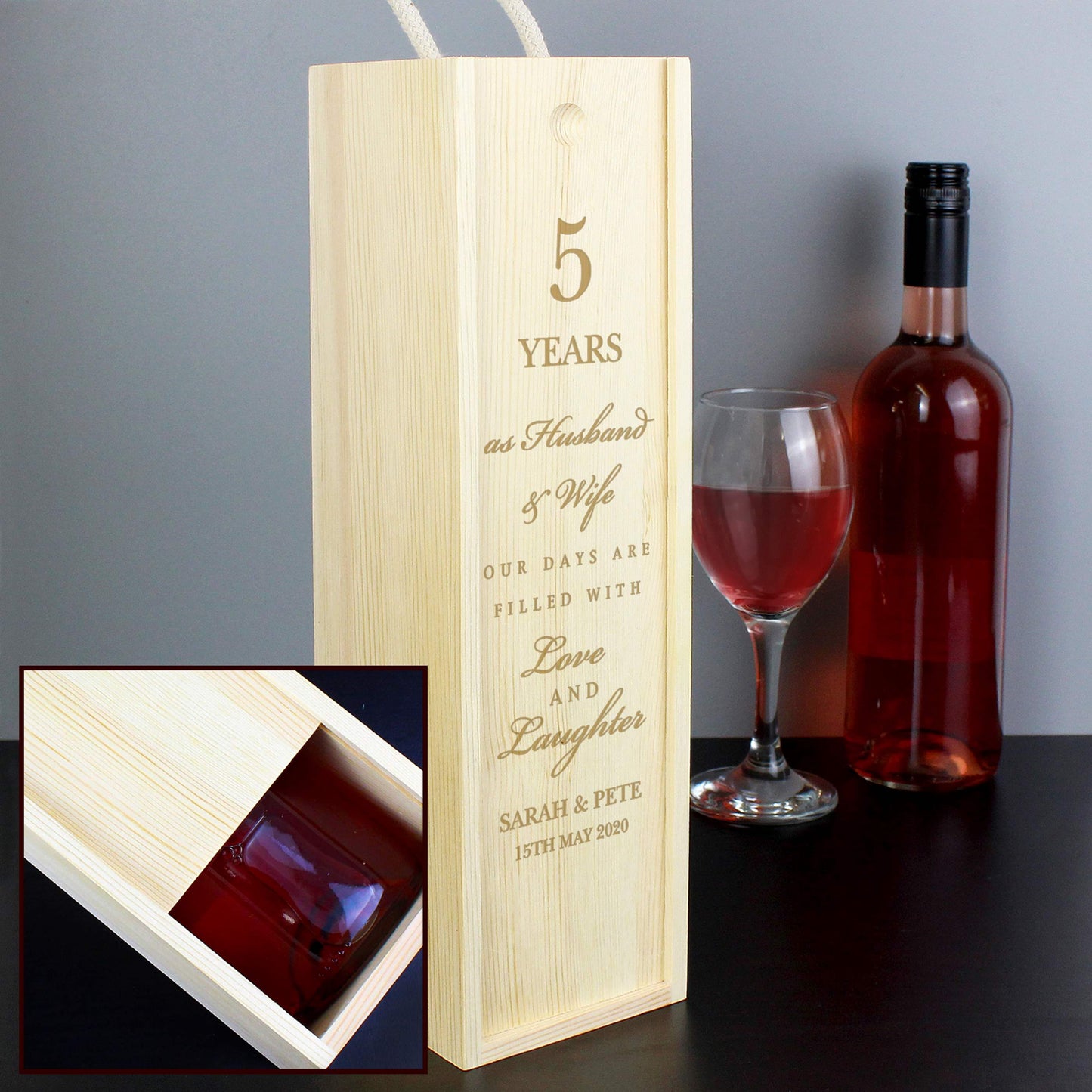 Personalised Anniversary Wooden Wine Bottle Box - MK&JD Gifts