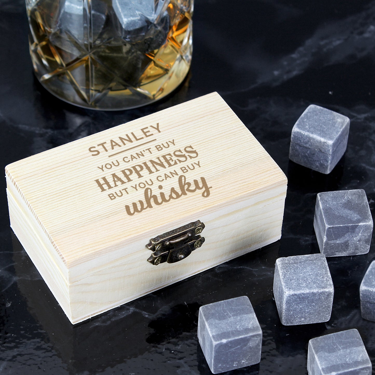 Personalised Happiness Whisky Stones - MK&JD Gifts