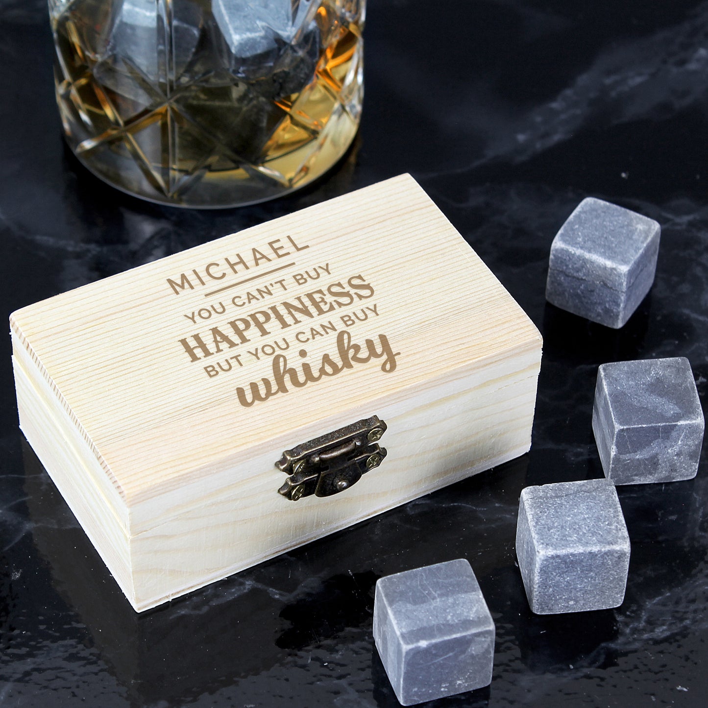 Personalised Happiness Whisky Stones - MK&JD Gifts