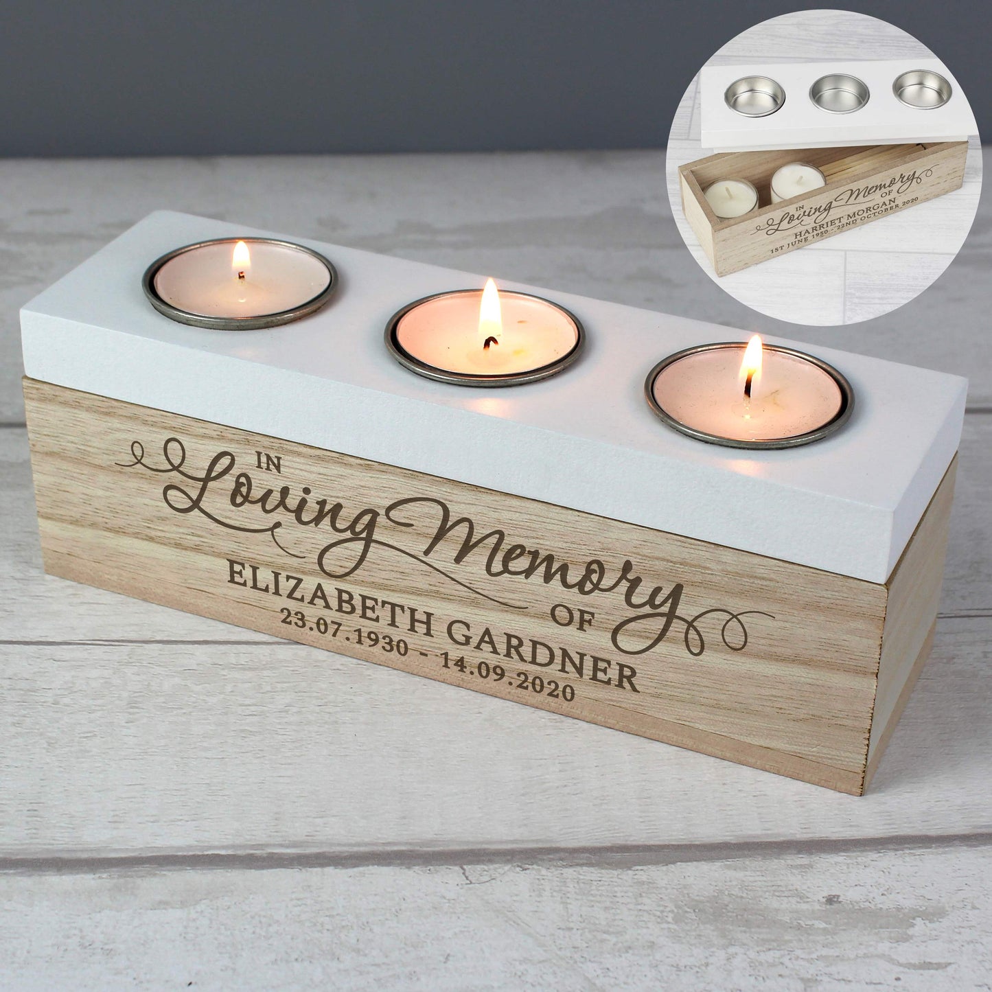 Personalised In Loving Memory Triple Tea Light Box - MK&JD Gifts