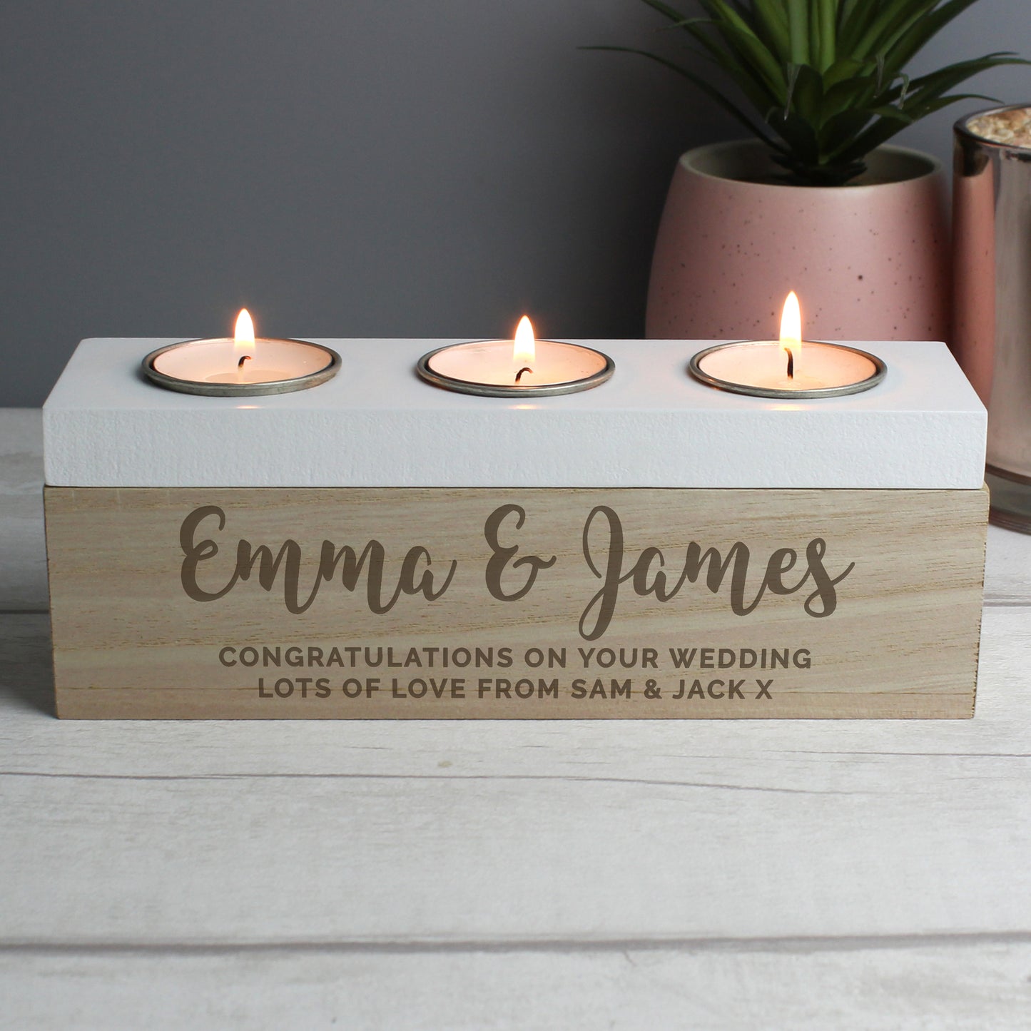Personalised Free Text Triple Tea Light Box - MK&JD Gifts